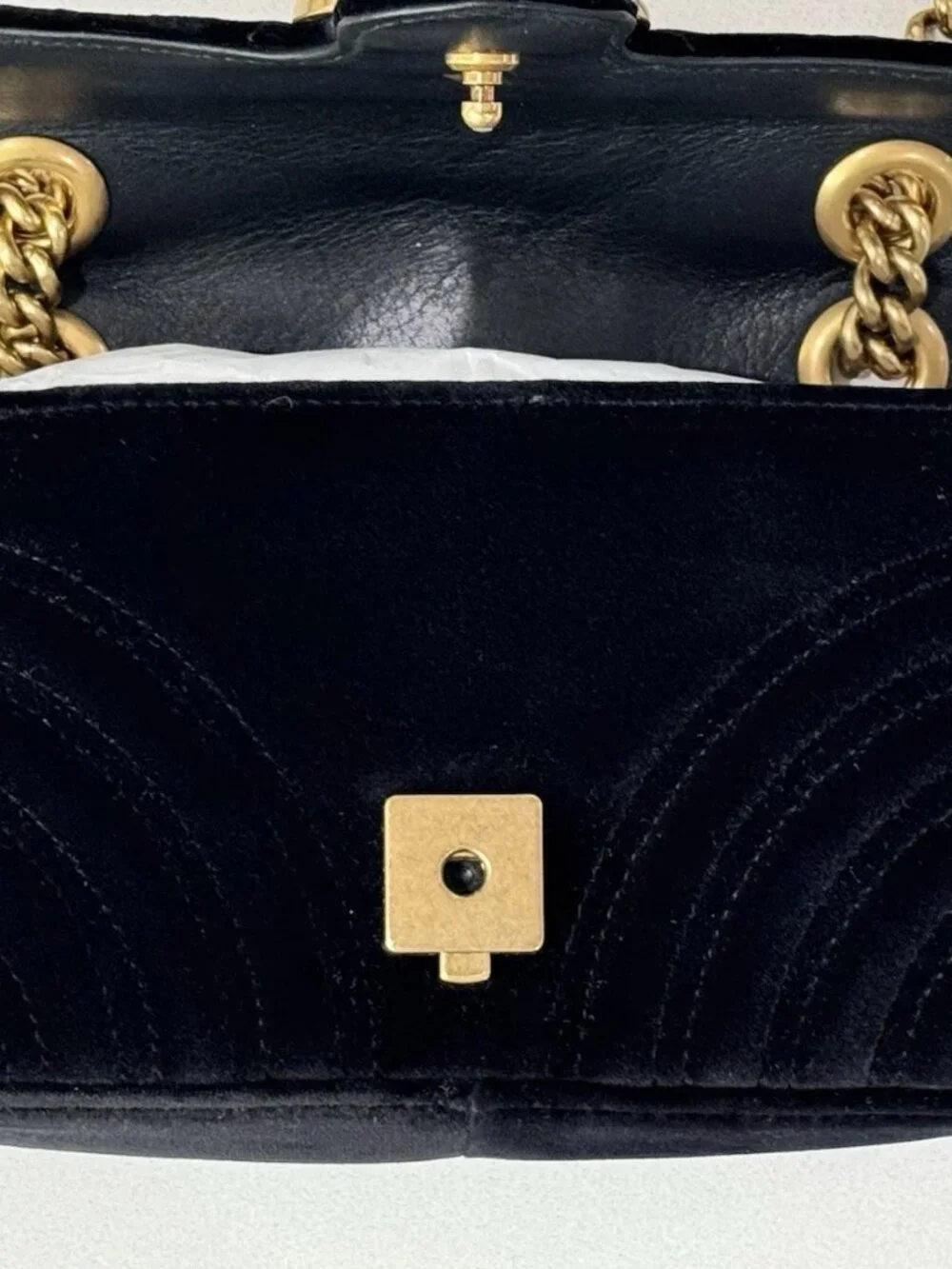 NEW Gucci GG Marmont Matelasse Velvet Small Shoulder Handbag Crossbody Black - Picture 10 of 16